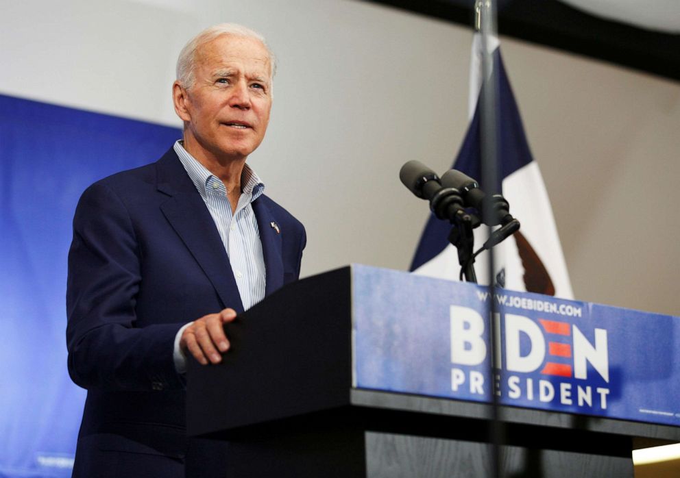 PHOTO: In this file photo, Democratic 2020 U.S. presidential candidate and former Vice President Joe Biden speaks at an event at the Mississippi Valley Fairgrounds in Davenport, Iowa, June 11, 2019.