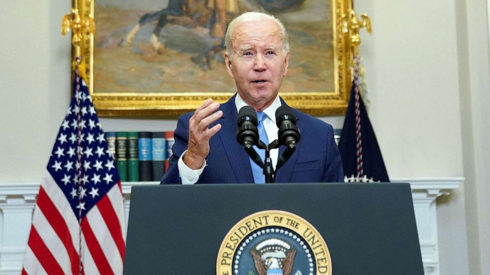 PHOTO: President Joe Biden arrives to deliver remarks on "preventing a first-ever government default" during a brief event prior to his departure for Japan, in the Roosevelt Room at the White House in Washington, May 17, 2023.