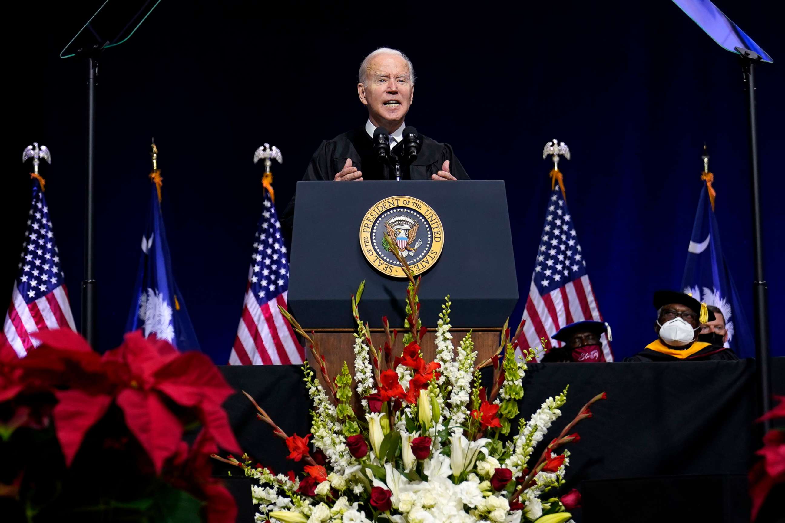 PHOTO: President Joe Biden delivers the keynote address at the South Carolina State University's 2021 Fall Commencement Ceremony in Orangeburg, S.C., Dec. 17, 2021.
