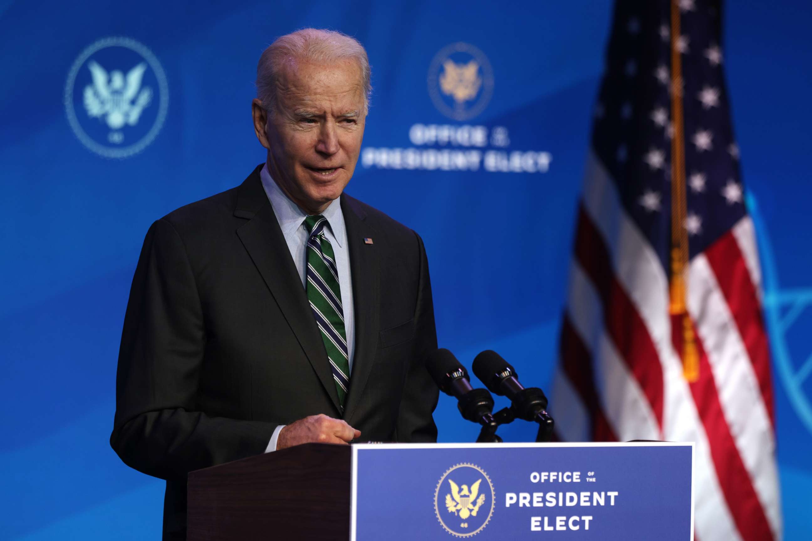 PHOTO: President-elect Joe Biden speaks during an announcement Jan. 16, 2021, at the Queen theater in Wilmington, Del.
