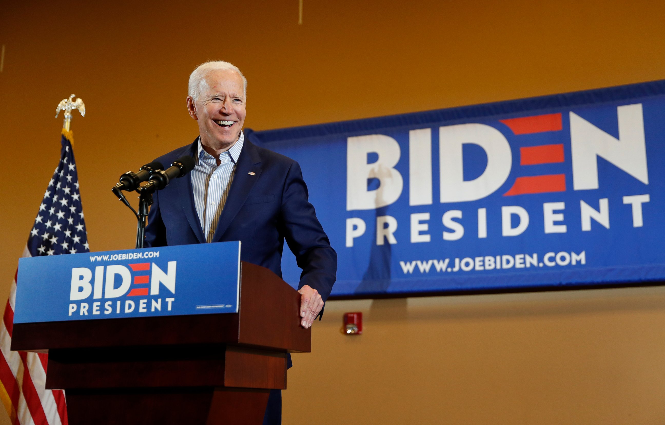 PHOTO: Former Vice President and Democratic presidential candidate Joe Biden speaks at a rally with members of a painters and construction union, Tuesday, May 7, 2019, in Henderson, Nev.