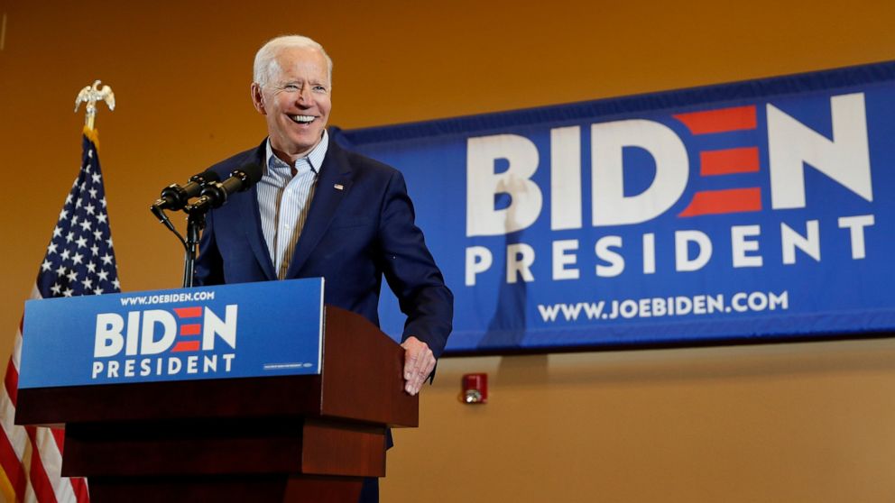 PHOTO: Former Vice President and Democratic presidential candidate Joe Biden speaks at a rally with members of a painters and construction union, Tuesday, May 7, 2019, in Henderson, Nev.