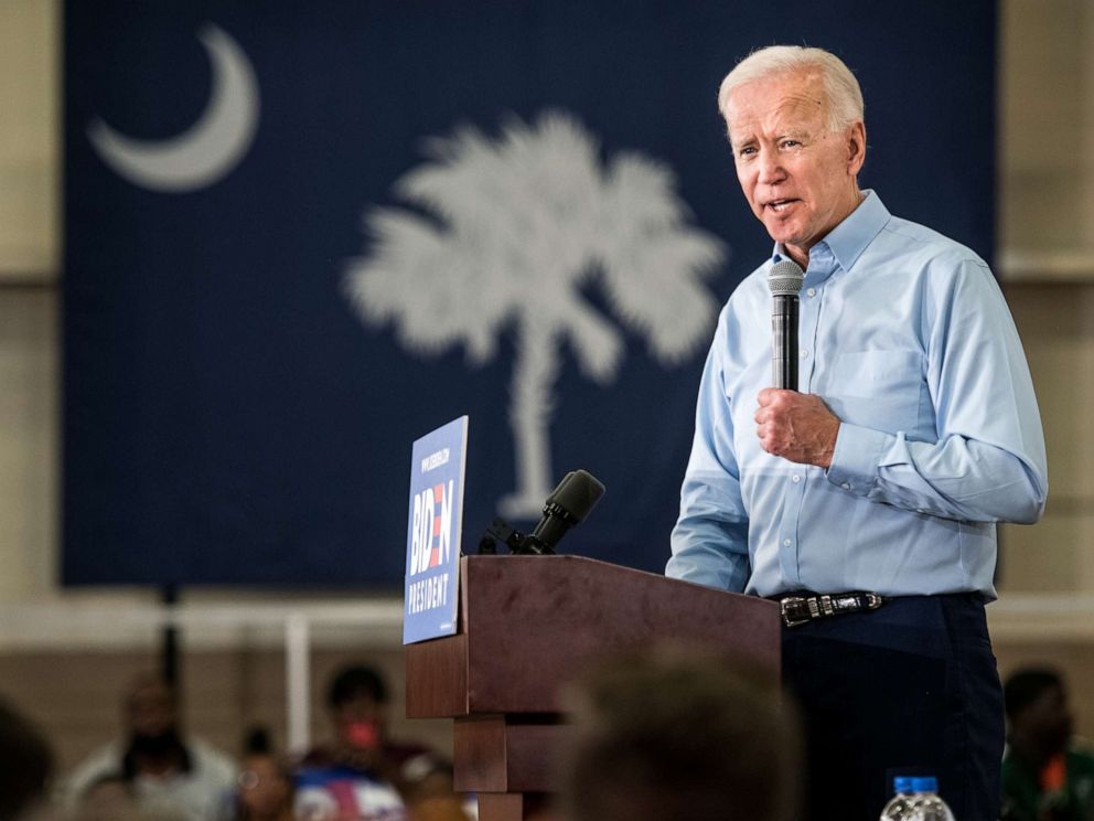PHOTO: Democratic presidential candidate Joe Biden addresses a crowd at the Hyatt Park community center, May 4, 2019, in Columbia, South Carolina.