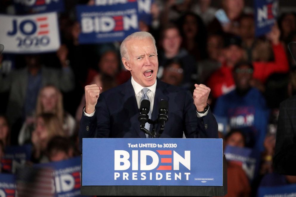 PHOTO: Democratic presidential candidate and former Vice President Joe Biden speaks at the University of South Carolina, Feb. 29, 2020, in Columbia, South Carolina.