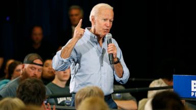 PHOTO: Democratic presidential candidate former Vice President Joe Biden speaks to local residents at Clinton Community College, Wednesday, June 12, 2019, in Clinton, Iowa.