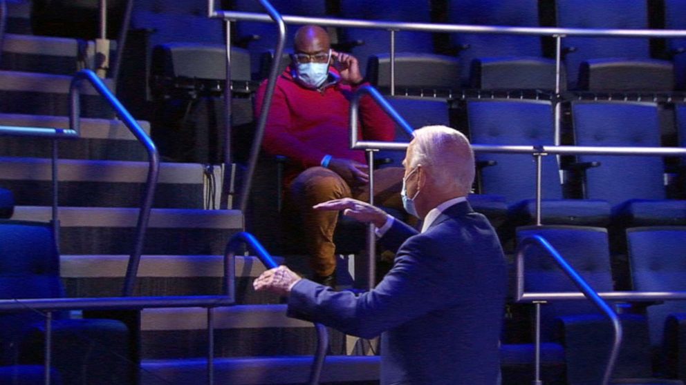 PHOTO: Former Vice President Joe Biden answers questions from the audience after an ABC News Town Hall in Philadelphia, Oct. 15, 2020.