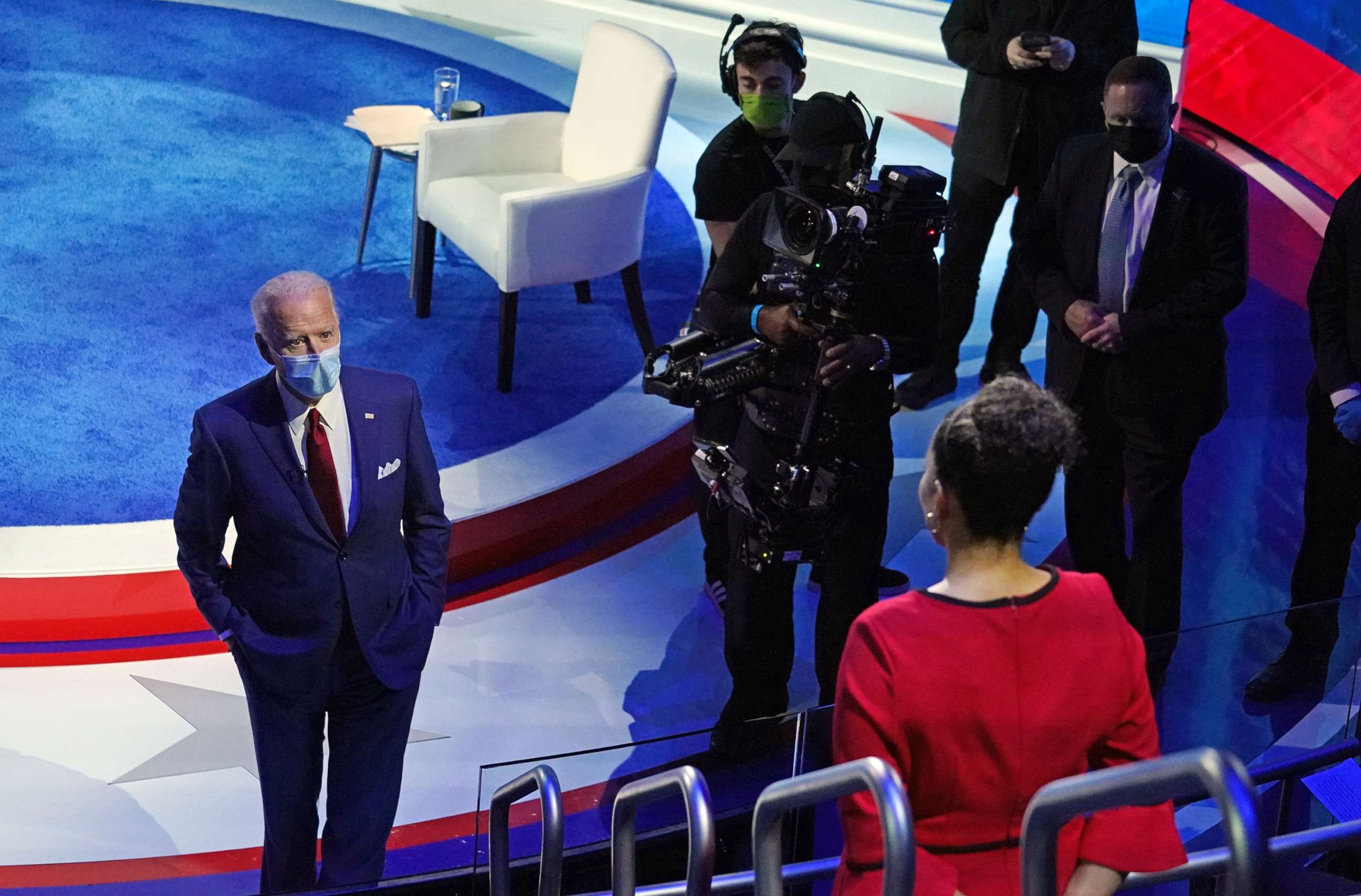 PHOTO: Former Vice President Joe Biden answers a question from a member of the audience after an ABC News Town Hall in Philadelphia, Oct. 15, 2020.