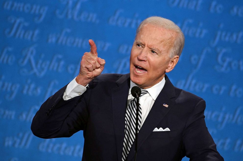 PHOTO: Democratic Presidential Joe Biden speaks during the first presidential debate in Cleveland, Sept. 29, 2020. 