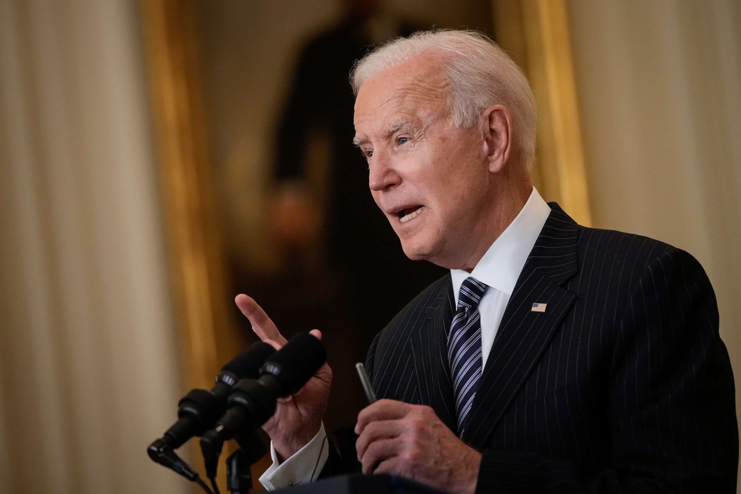 PHOTO: President Joe Biden speaks in the East Room of the White House on March 18, 2021, in Washington, D.C.