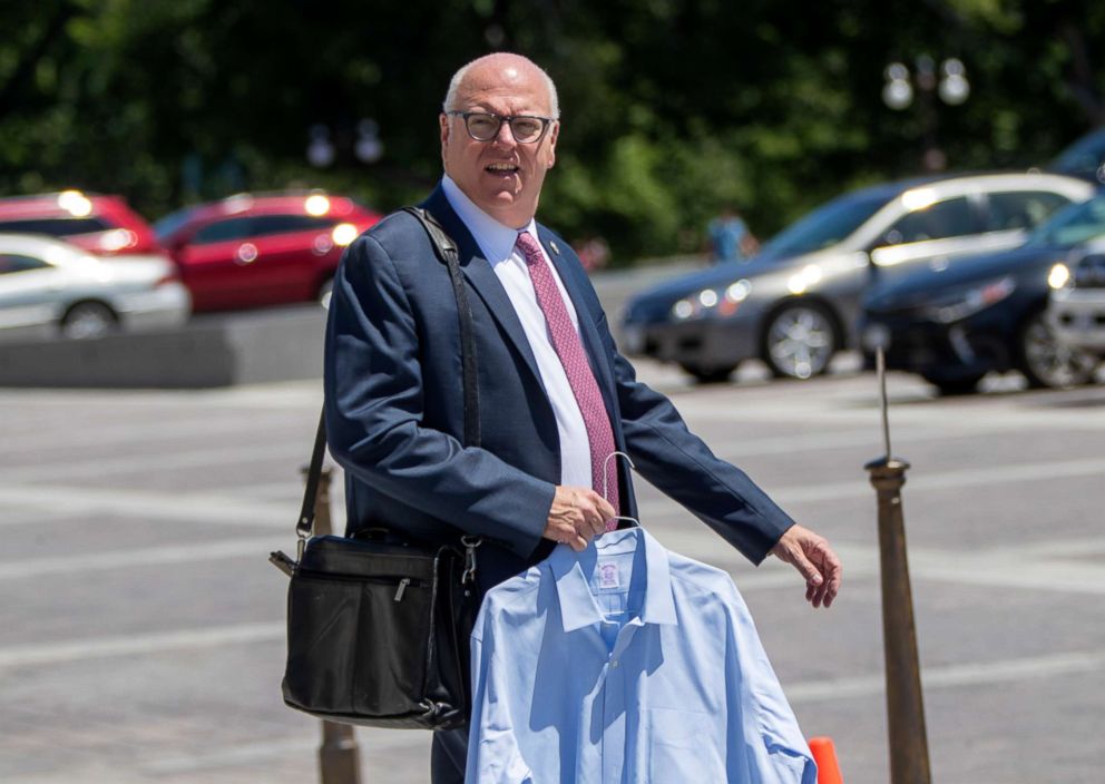   PHOTO: Joe Crowley leaves the House of Representatives for the weekend following the final votes on Capitol Hill in Washington, June 15, 2018. 