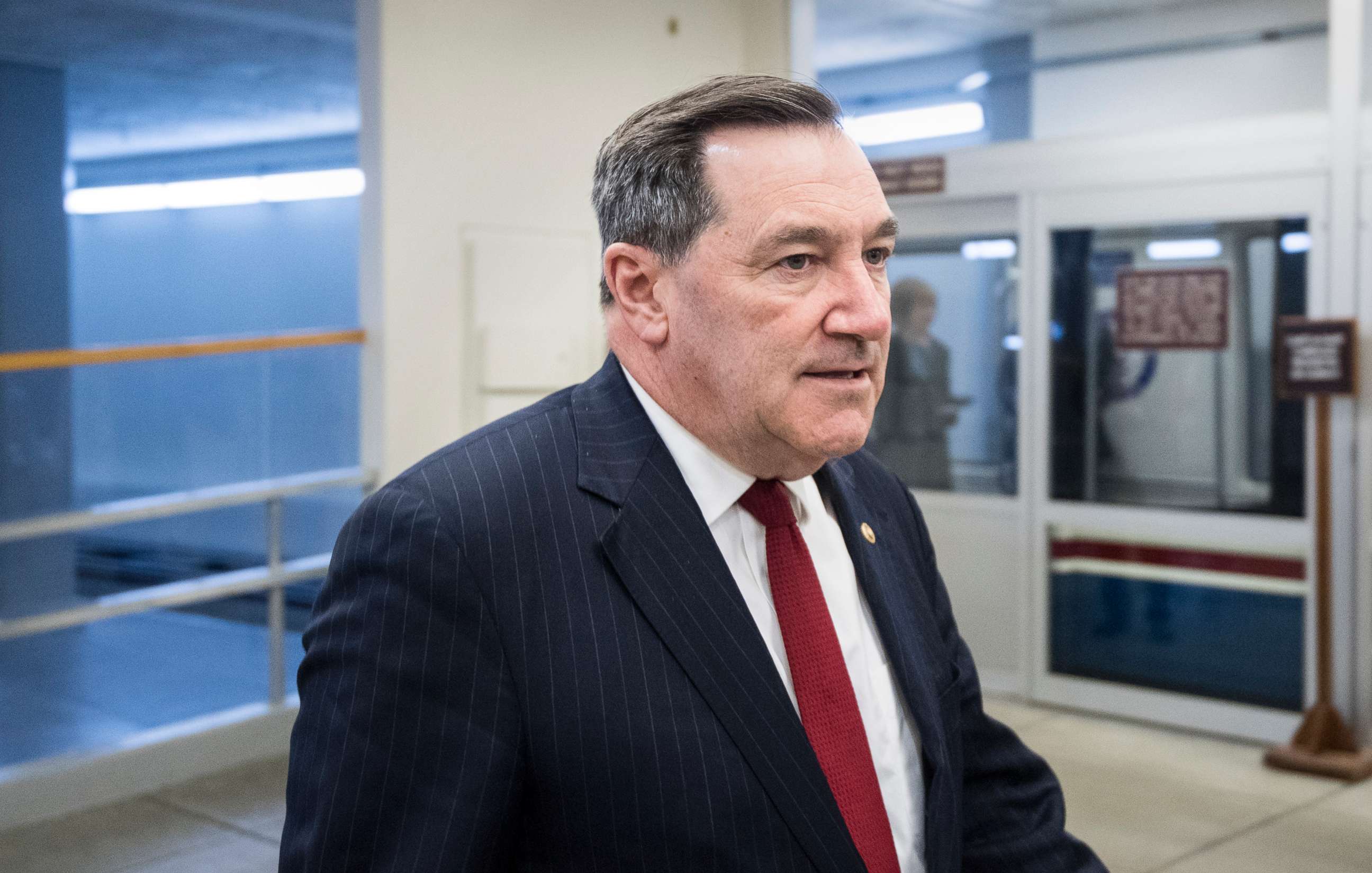 PHOTO: Sen. Joe Donnelly arrives at the Capitol building in Washington, D.C.,  for a vote, April 10, 2018.