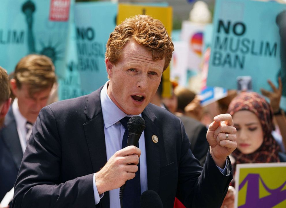 PHOTO: Rep. Joe Kennedy speaks during the "We Will Not Be Banned" protest sponsored by Muslim Advocates in front of the Supreme Court in Washington.