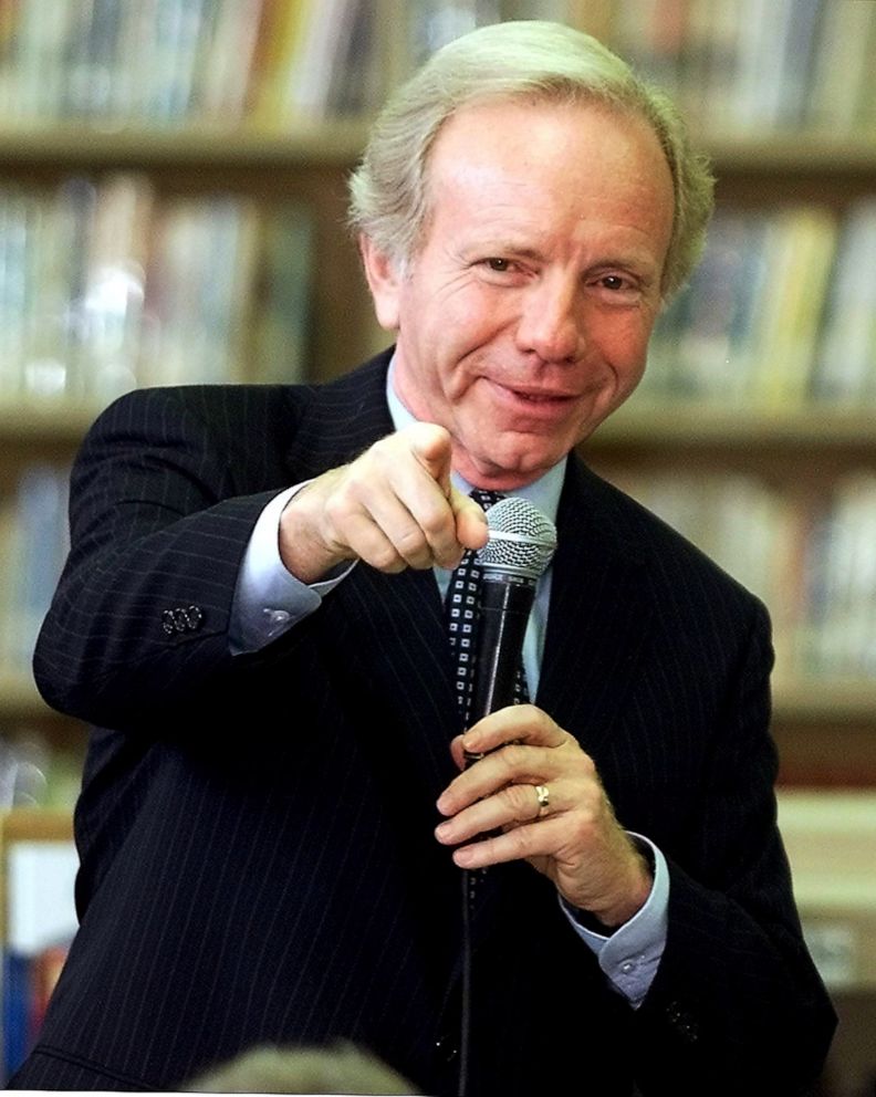 PHOTO: Senator and vice presidential candidate Joe Lieberman gestures as he takes questions from students during an appearance at Mark Twain middle school in Brooklyn, Sept. 15, 2000.