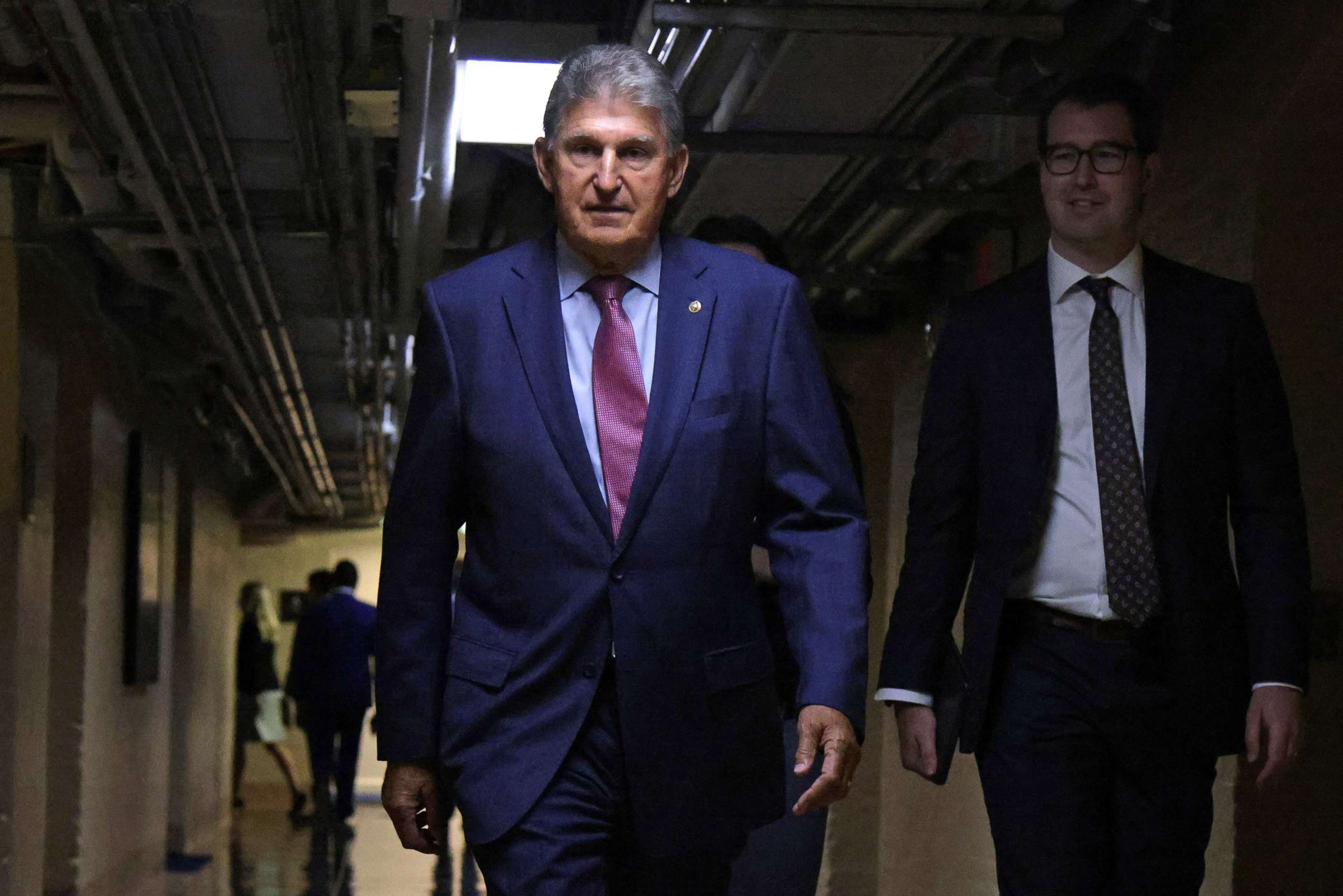 PHOTO: Sen. Joe Manchin arrives to meet with members of Texas House Democratic Caucus at the Capitol. July 15, 2021 in Washington, D.C. They aim to meet with Senate members to discuss voting rights after fleeing Texas to block a voting restrictions bill.
