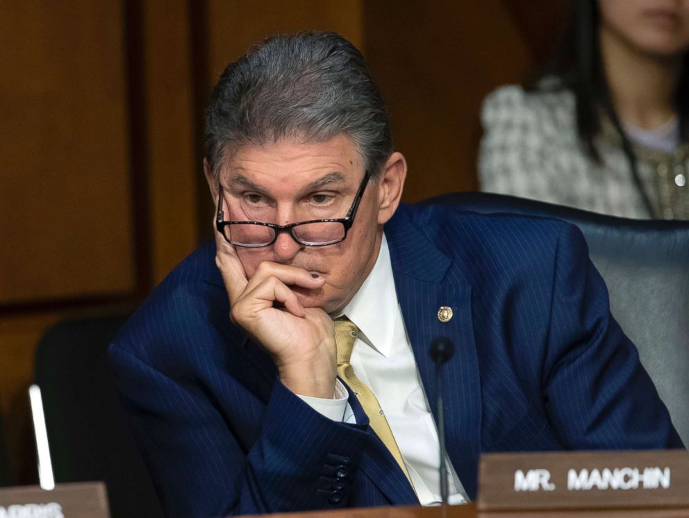 PHOTO: Sen. Joe Manchin listens during a Senate Intelligence Committee hearing on Capitol Hill in Washington, D.C., May 9, 2018.