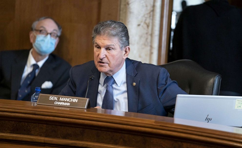 PHOTO: Sen. Joe Manchin speaks during a confirmation hearing for Representative Deb Haaland in Washington, Feb. 24, 2021.