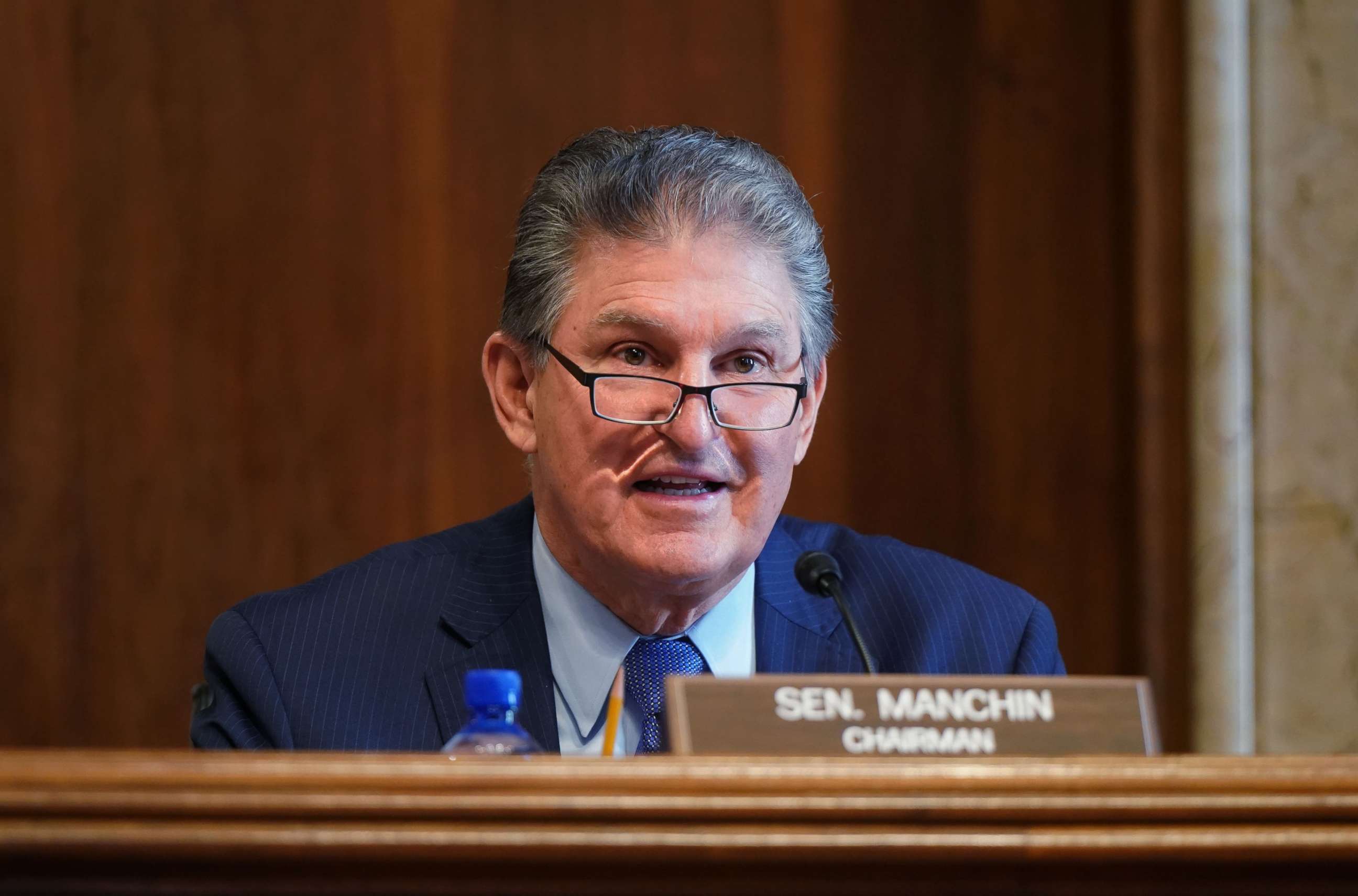 PHOTO: Sen. Joe Manchin gives opening remarks at the confirmation hearing for Rep. Debra Haaland during her confirmation hearing before the Senate Committee on Energy and Natural Resources, at the U.S. Capitol on Feb. 24, 2021, in Washington, DC.