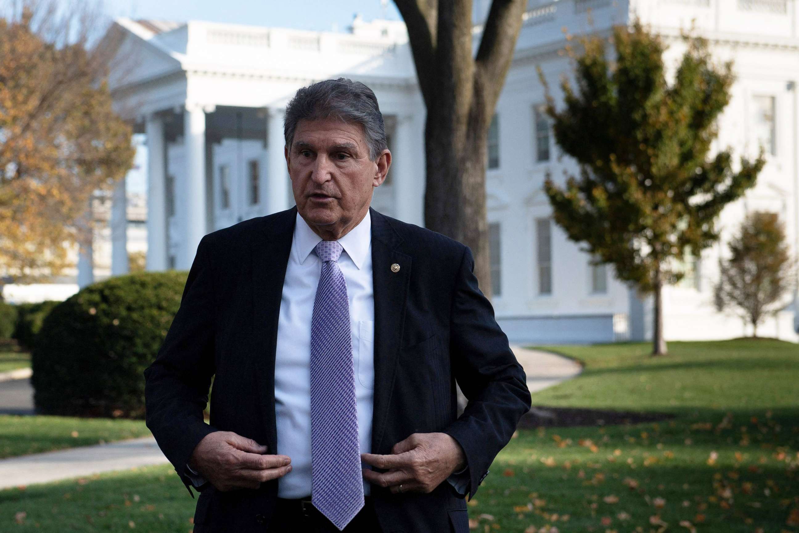 PHOTO: In this Nov. 18. 2021, file photo, Senator Joe Manchin walks the grounds of the White House, Nov. 18, 2021, in Washington, D.C.