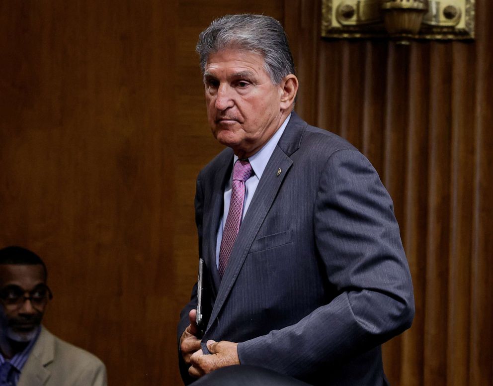 PHOTO: Senate Energy and Natural Resources Committee Chair Joe Manchin attends a Senate Energy and Natural Resources Committee hearing on the energy department's budget on Capitol Hill in Washington, June 15, 2021.
