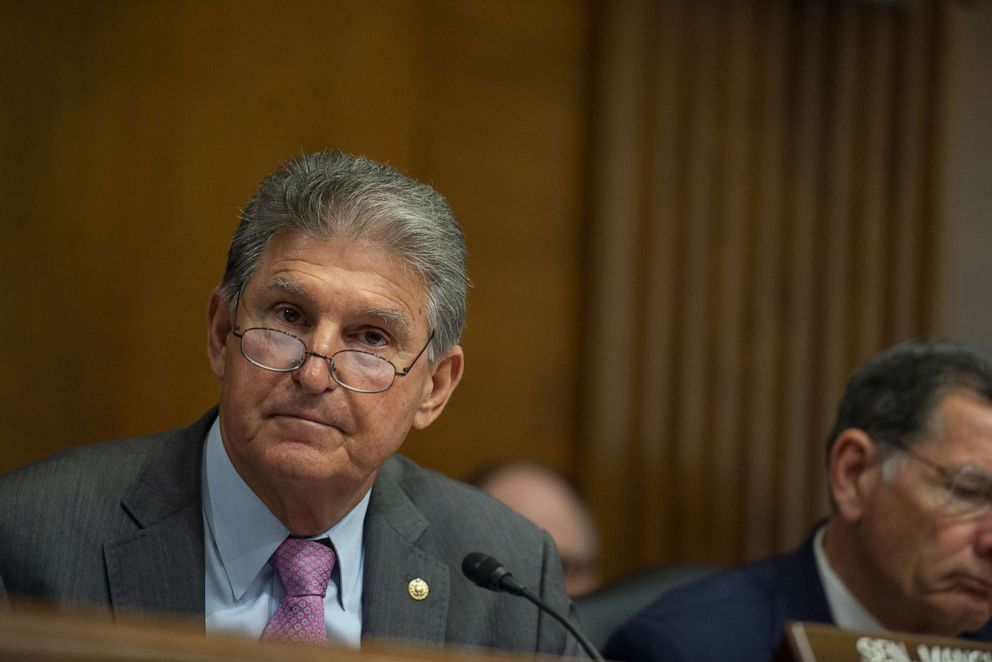 PHOTO: Chairman of the Senate Energy and Natural Resources Committee Senator Joe Manchin sits in during a hearing in Washington, DC., on June 10, 2021.