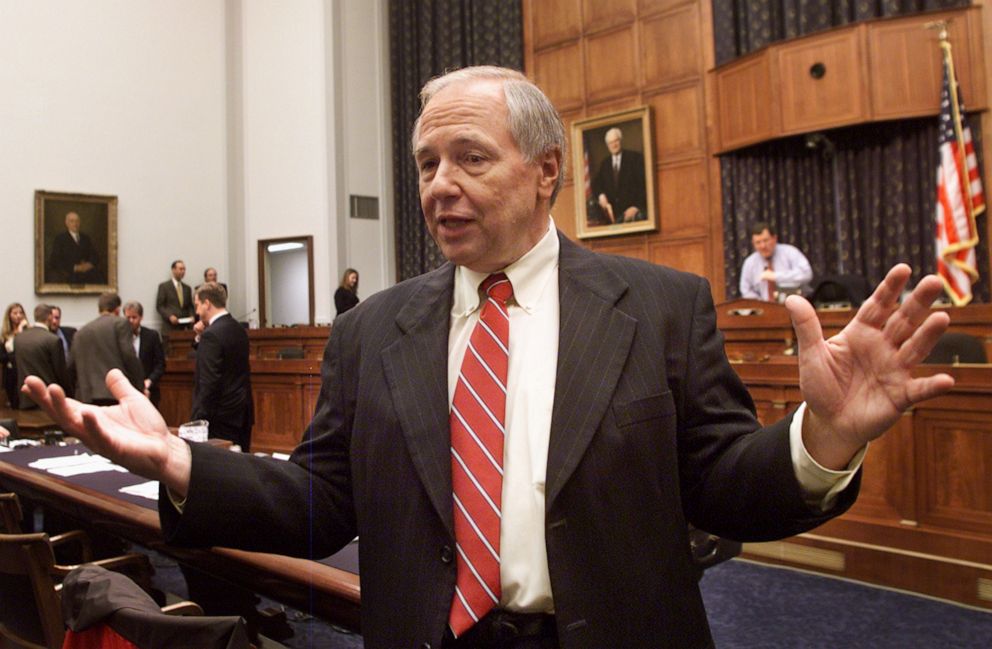 PHOTO: In this June 19, 2003, file photo, John Banzhaf, George Washington University law professor, talks to a reporter during a break in the House Committee on the Judiciary hearing on Capitol Hill in Washington, D.C.