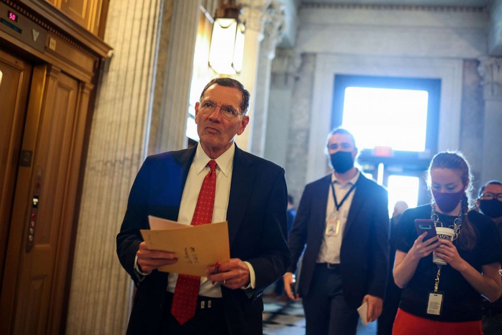 PHOTO: Sen. John Barasso departs from a luncheon with Senate Republicans in the U.S. Capitol building, Aug. 5, 2021, in Washington, DC. 