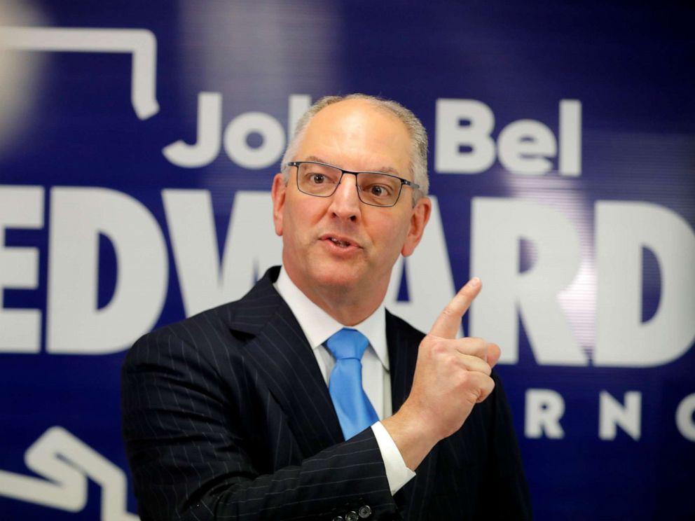 PHOTO: Louisiana Gov. John Bel Edwards talks to media at his campaign office in Shreveport, La., Thursday, Nov. 14, 2019.