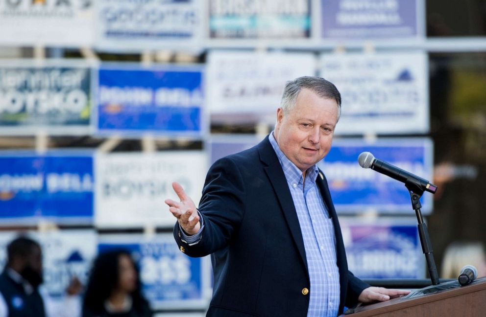 PHOTO: John Bell, candidate for the Virginia State Senate, speaks to the crowd at a canvass kick off rally for Virginia Democrats bid to take control of the state House and Senate in Sterling, Va., Nov. 3, 2019.