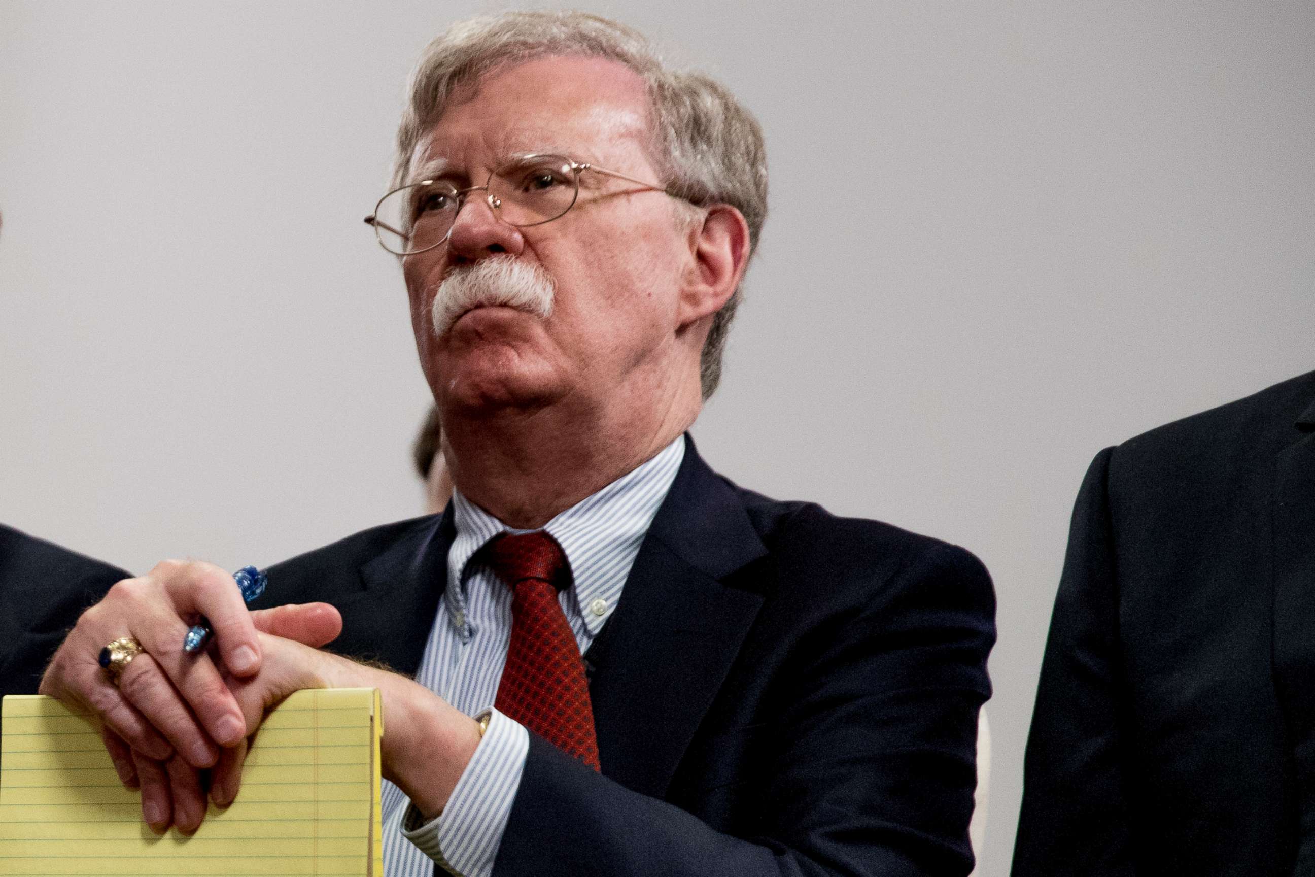 PHOTO: National Security Adviser John Bolton attends a meeting with President Donald Trump as he meets with Indian Prime Minister Narendra Modi at the G-7 summit in Biarritz, France, Aug. 26, 2019.