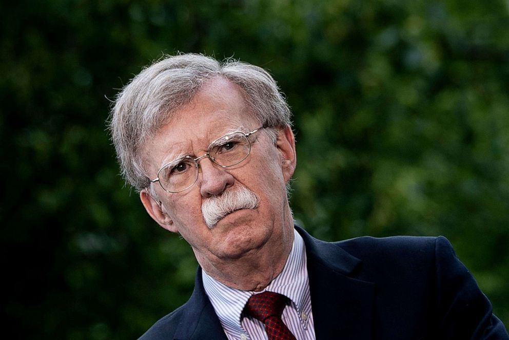 PHOTO: National Security Advisor John Bolton speaks to Fox News outside the White House in Washington, DC.