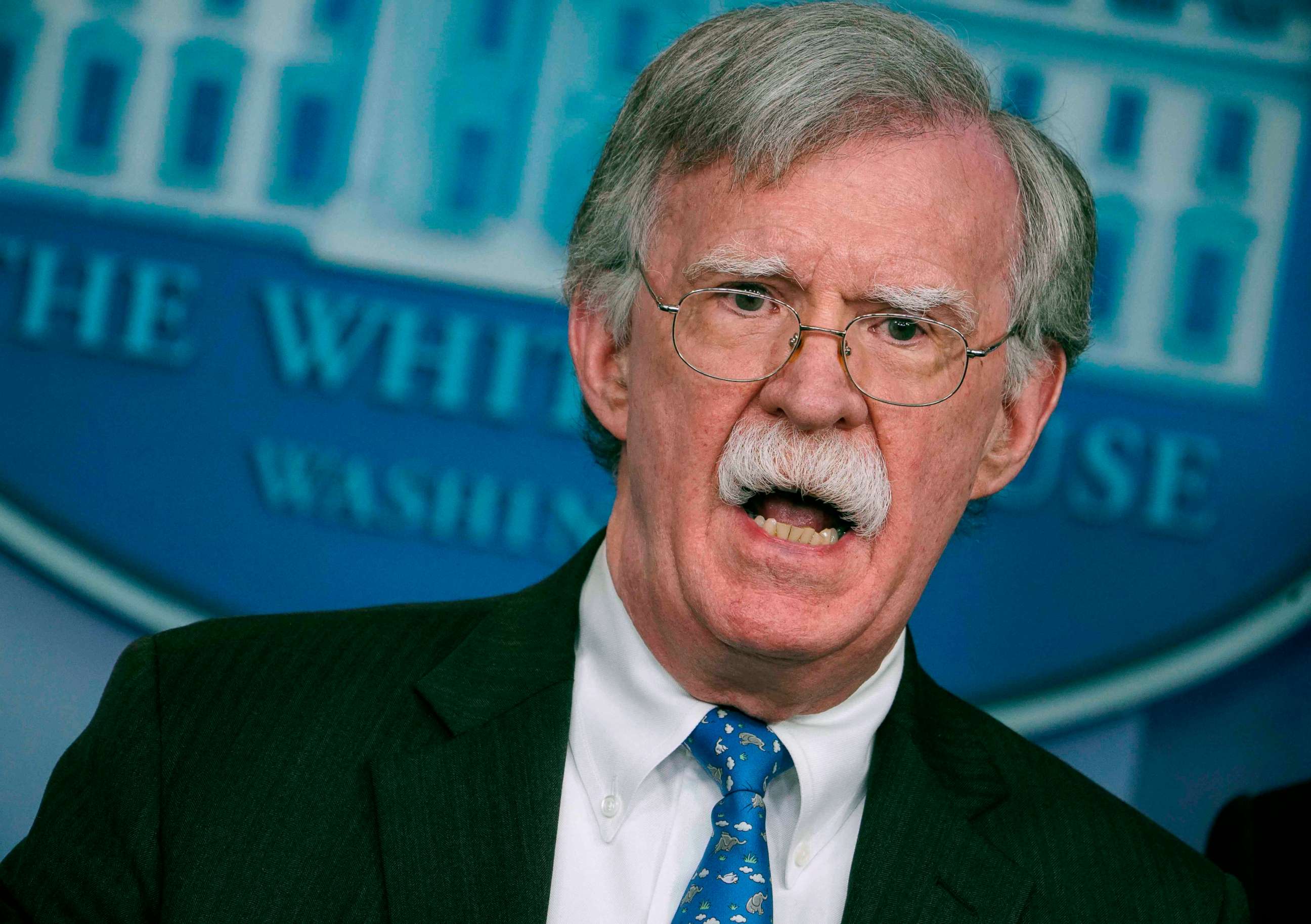 PHOTO: National Security Advisor John Bolton speaks during a briefing in the Brady Briefing Room of the White House in Washington, DC, Jan. 28, 2019.