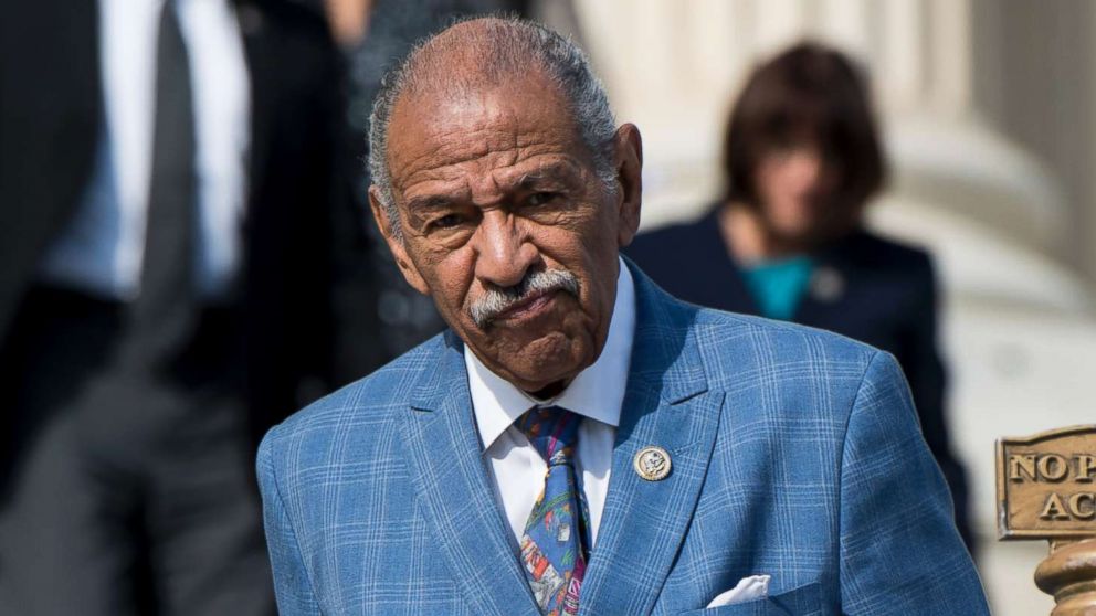 Rep. John Conyers, D-Mich., walks down the House steps after voting in the Capitol, Nov. 3, 2017. 