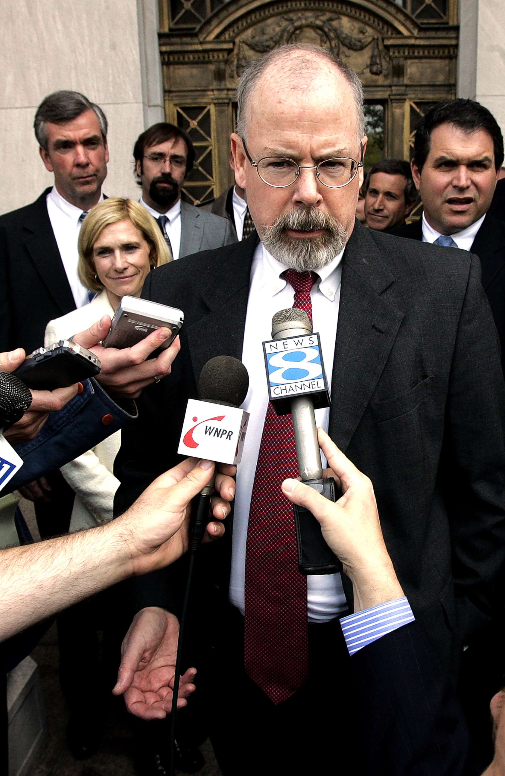 PHOTO: John Durham, a federal prosecutor in Connecticut, speaks to reporters on the steps of U.S. District Court in New Haven, Conn. in this April 25, 2006 file photo.