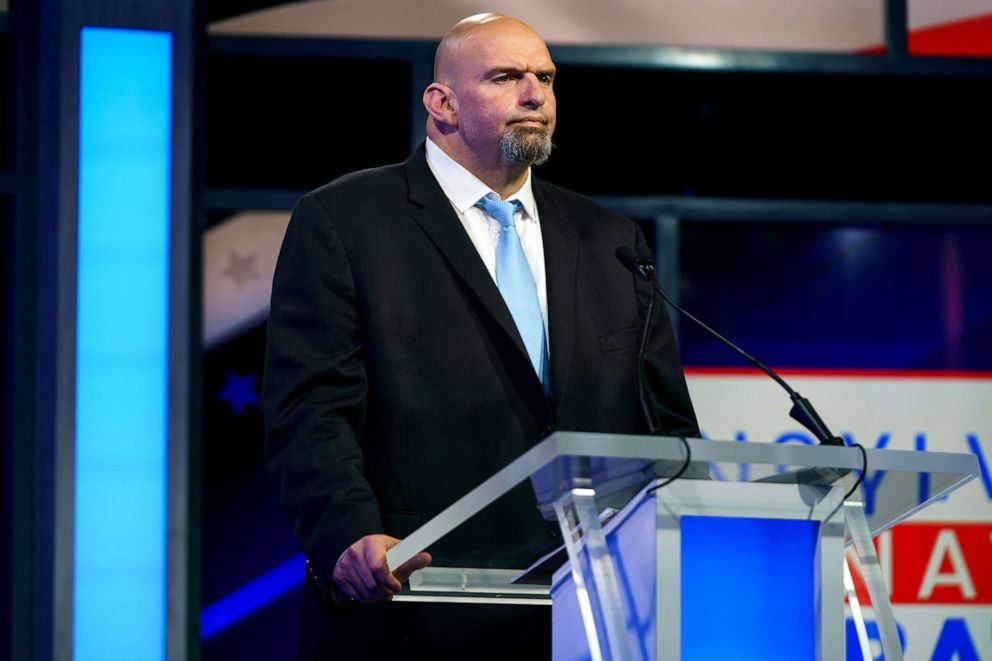 PHOTO: A handout photo made available by abc27 shows Democratic Pennsylvania candidate Lt. Gov. John Fetterman participating in the Nexstar Pennsylvania Senate Debate at WHTM abc27 in Harrisburg, Penn., Oct. 25, 2022.
