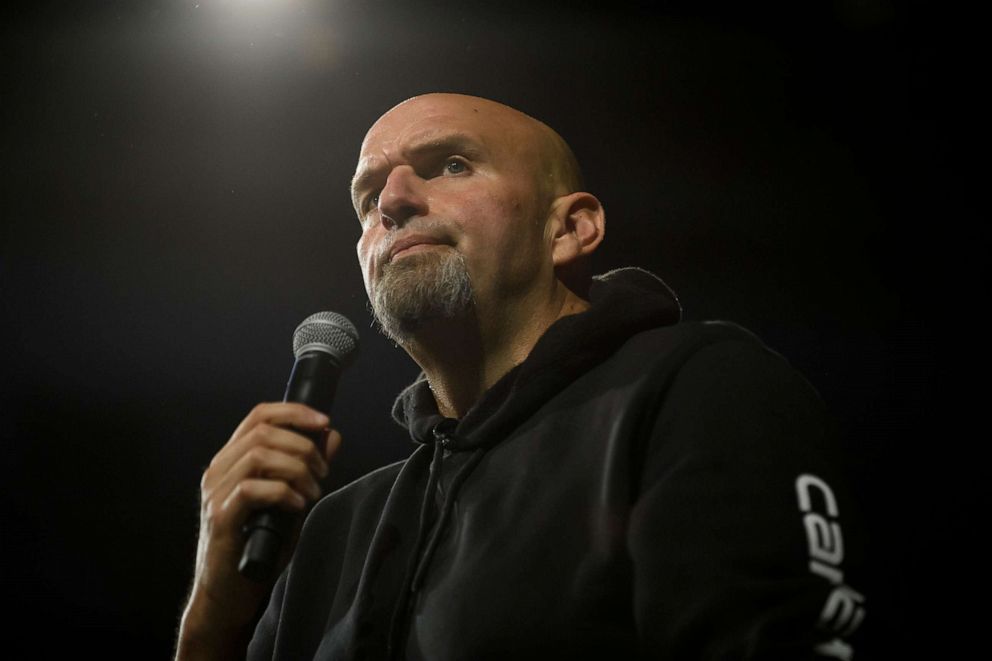 PHOTO: Lt. Gov. John Fetterman, the Democratic candidate for Senate in Pennsylvania, speaks at a campaign rally in Erie, Pa., on Aug. 12, 2022.
