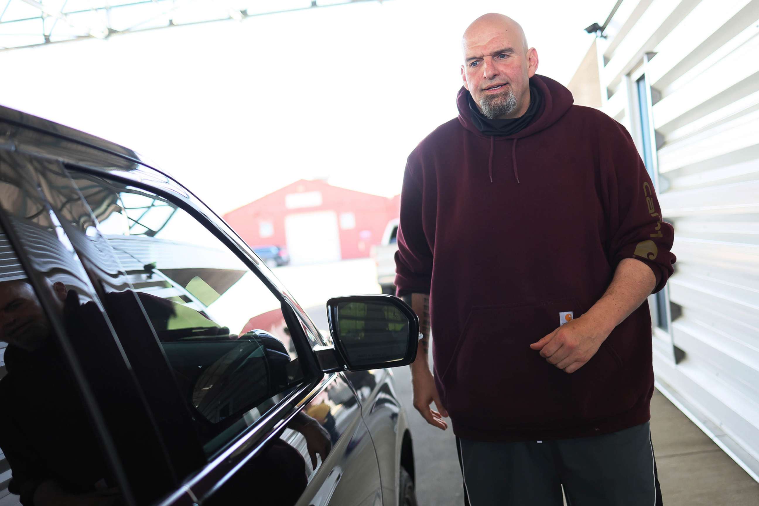PHOTO: Pennsylvania Lt. Gov. John Fetterman campaigns for U.S. Senate at a meet and greet at Joseph A. Hardy Connellsville Airport in Lemont Furnace, Pa., May 10, 2022.