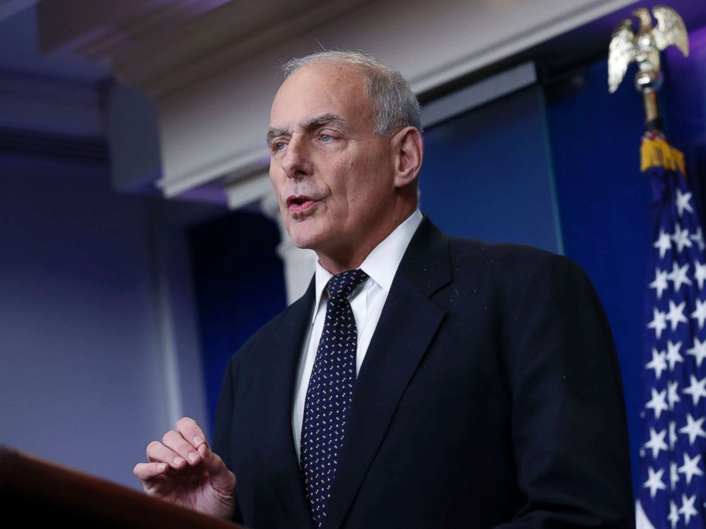 PHOTO: White House Chief of Staff John Kelly responds to a question from the news media during the White House daily briefing in Washington, Oct. 19, 2017.