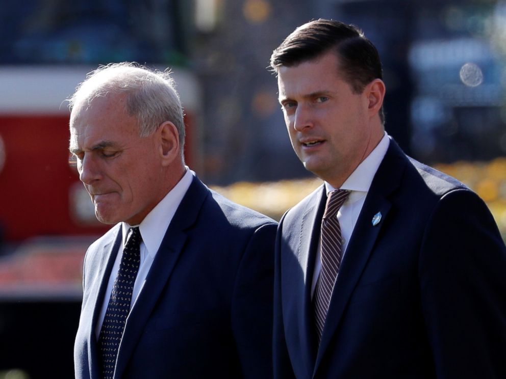 PHOTO: White House Chief of Staff John Kelly walks with White House Staff Secretary Rob Porter in Washington, Nov. 29, 2017.
