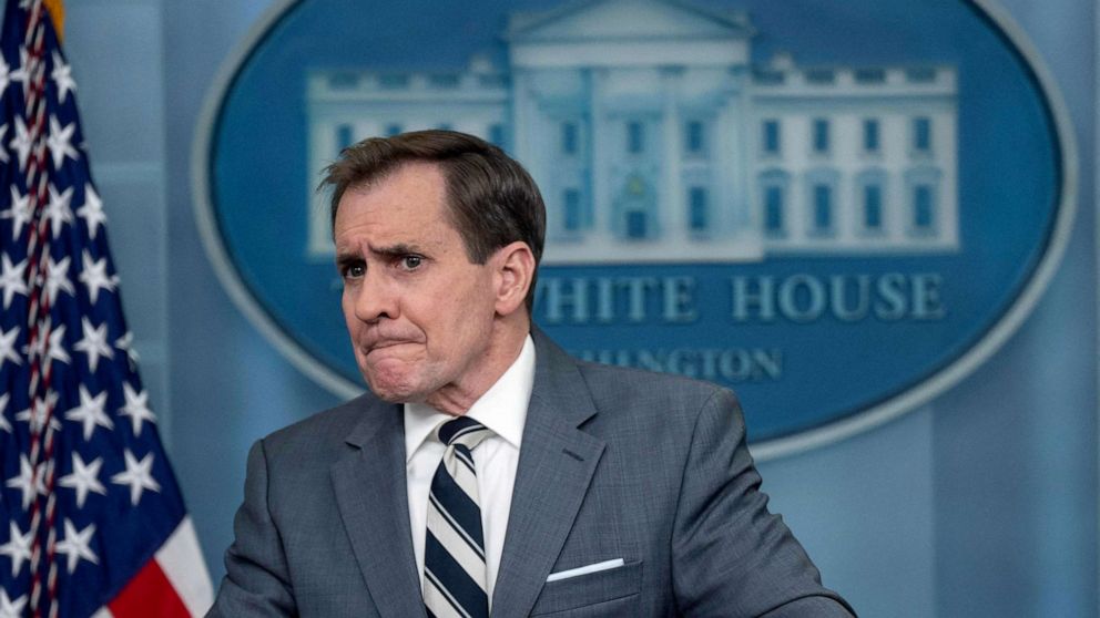 PHOTO: National Security Council Coordinator for Strategic Communications John Kirby speaks during the daily press briefing in the James S Brady Press Briefing Room at the White House in Washington, DC, March 2, 2023.