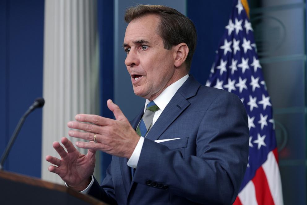 PHOTO: National Security Communications Adviser John Kirby speaks during a daily press briefing at the James Brady Press Briefing Room of the White House on July 31, 2024, in Washington, D.C.