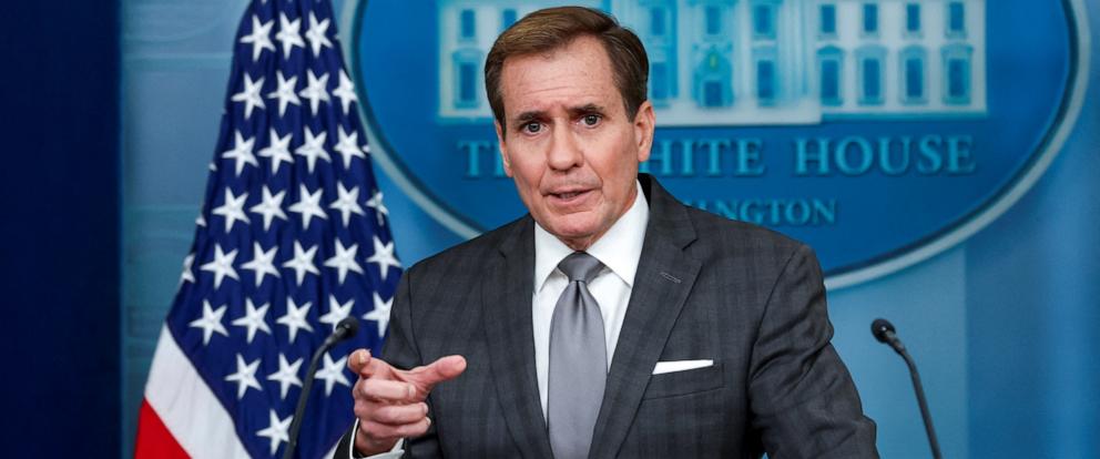 PHOTO: NSC Coordinator for Strategic Communications John Kirby answers questions during the daily press briefing at the White House in Washington, Nov. 30, 2023. 