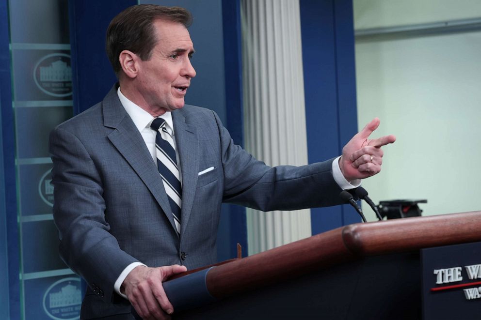 PHOTO: John Kirby, coordinator for strategic communications at the National Security Council, answers questions during the daily press briefing at the White House on March 2, 2023 in Washington, D.C.