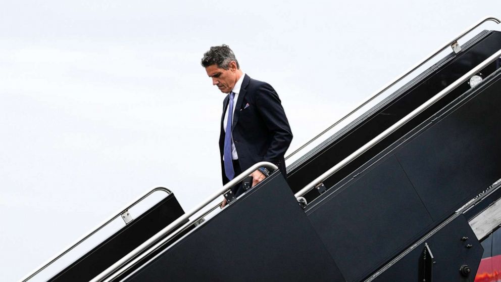 PHOTO: Attorney John Lauro arrives with Trump at Ronald Reagan Washington National Airport, Thursday, Aug. 3, 2023, in Arlington, Va.