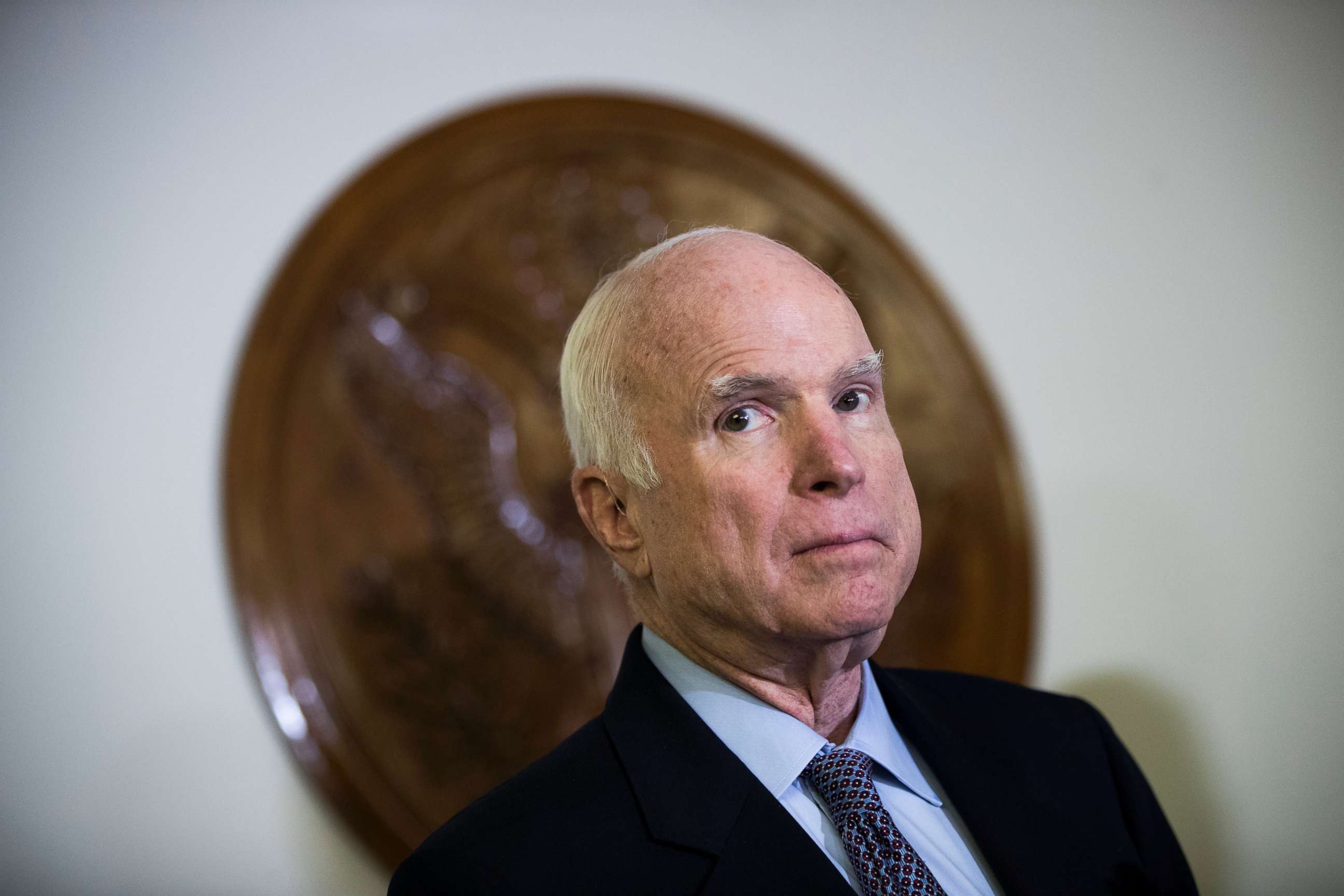 PHOTO: Sen. John McCain attends a press conference on Capitol Hill, Oct. 25, 2017 in Washington.