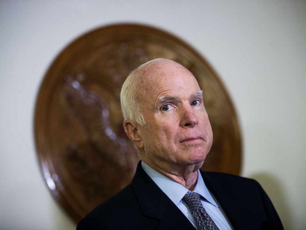PHOTO: Sen. John McCain attends a press conference on Capitol Hill, Oct. 25, 2017 in Washington.