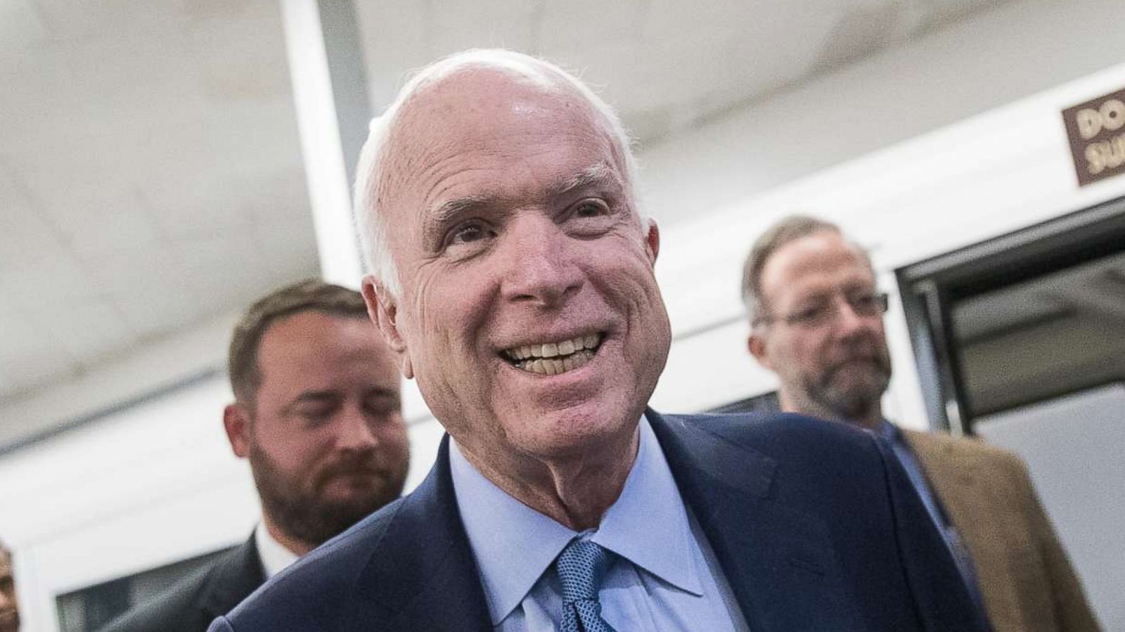 PHOTO: Sen. John McCain heads to a vote on amendments to the fiscal year 2018 budget resolution, on Capitol Hill, Oct. 19, 2017, in Washington, DC.