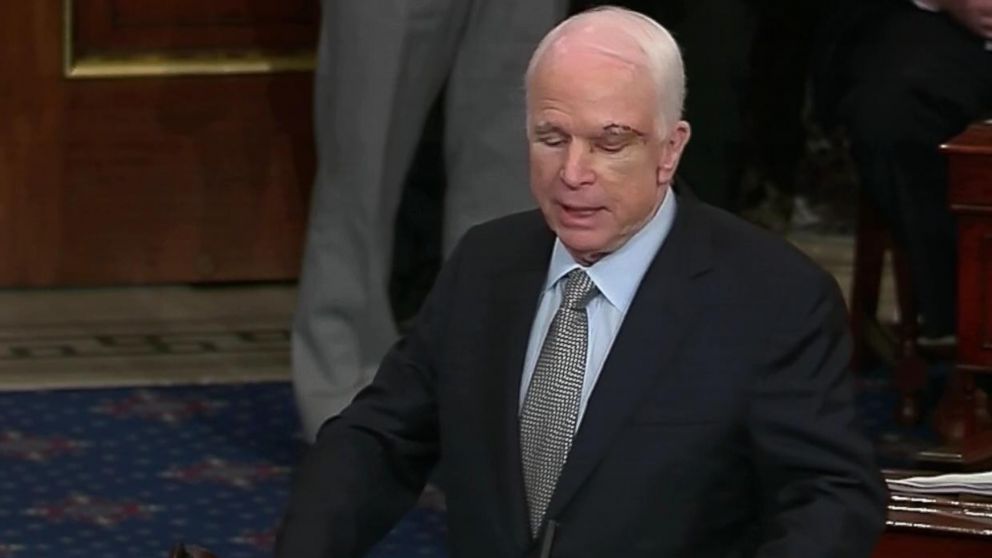 PHOTO: In this image from video provided by C-SPAN2, Sen. John McCain, R-Ariz. speaks the floor of the Senate on Capitol Hill in Washington, July 25, 2017.