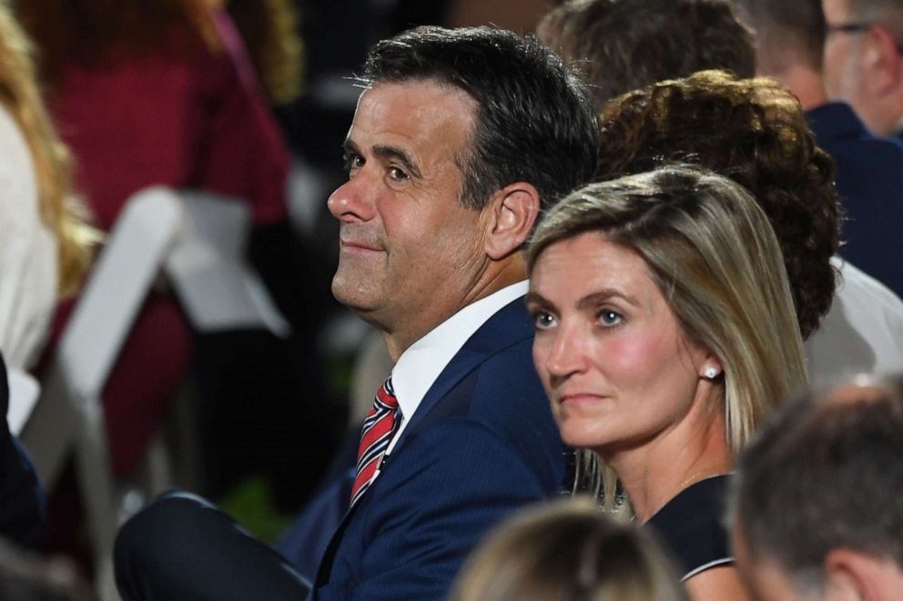 PHOTO: John Ratcliffe, Director of National Intelligence, waits to hear the President Trump during the final day of the Republican National Convention from the South Lawn of the White House on Aug. 27, 2020, in Washington.