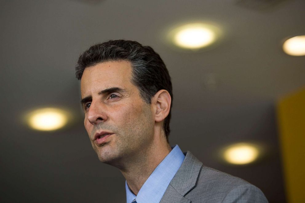 PHOTO: John Sarbanes speaks to the media at the University of Baltimore, May 5, 2015, in Baltimore, Maryland.