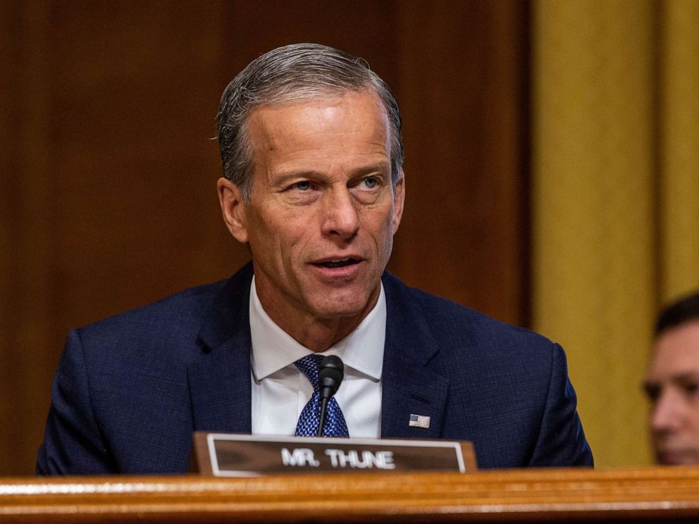 PHOTO: Sen. John Thune speaks during a Senate Finance Committee hearing in Washington, March 12, 2019.